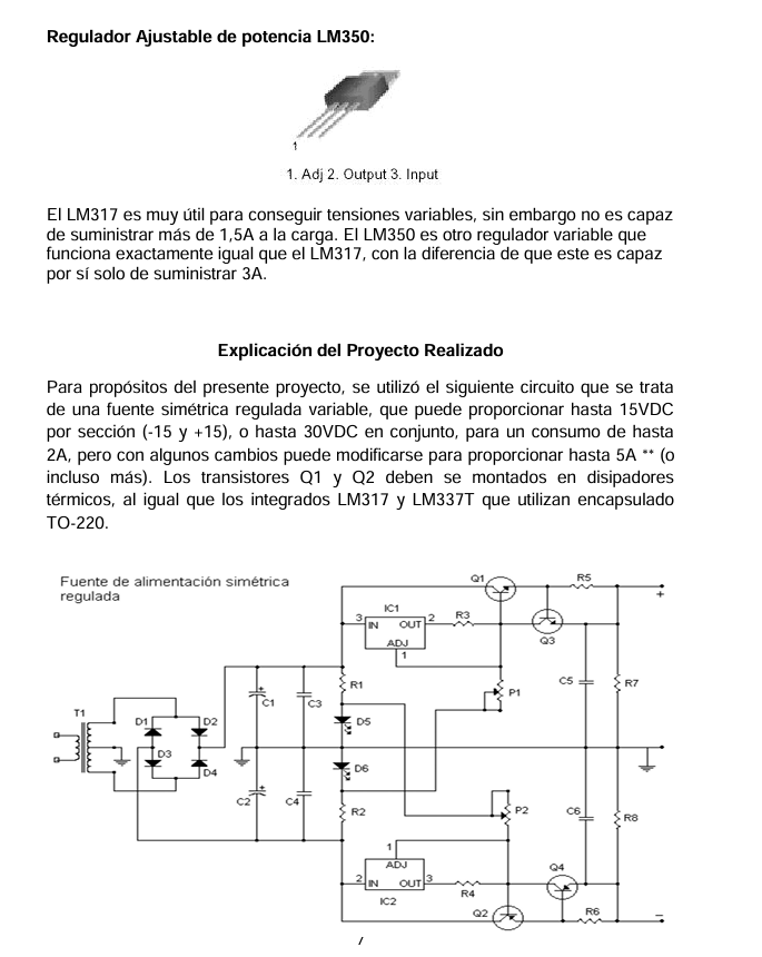 Fuente de Alimentación Simétrica Regulada y Variable