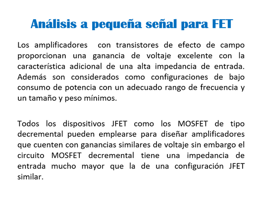 Análisis a Pequeña Señal Para FET