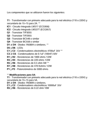 Fuente de Alimentación Simétrica Regulada y Variable