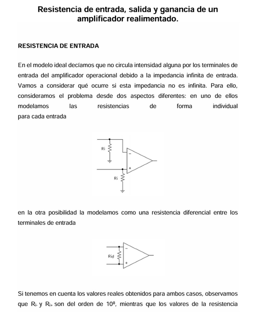 Resistencia de Entrada, Salida y Ganancia de Un Amplificador Realimentado.